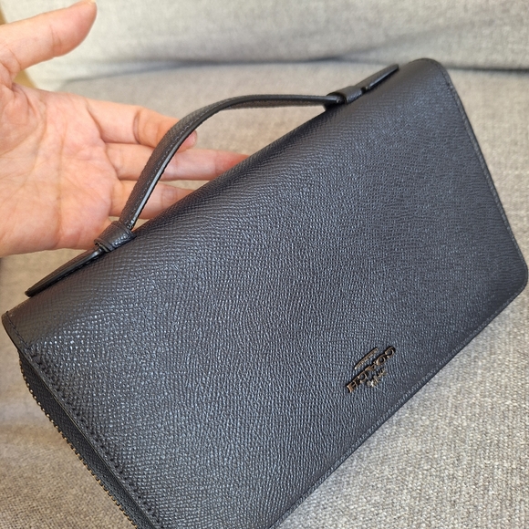 NWT Coach F23334 Crossgrain Leather Double Zip Travel Wallet Midnight - Picture 3 of 11
